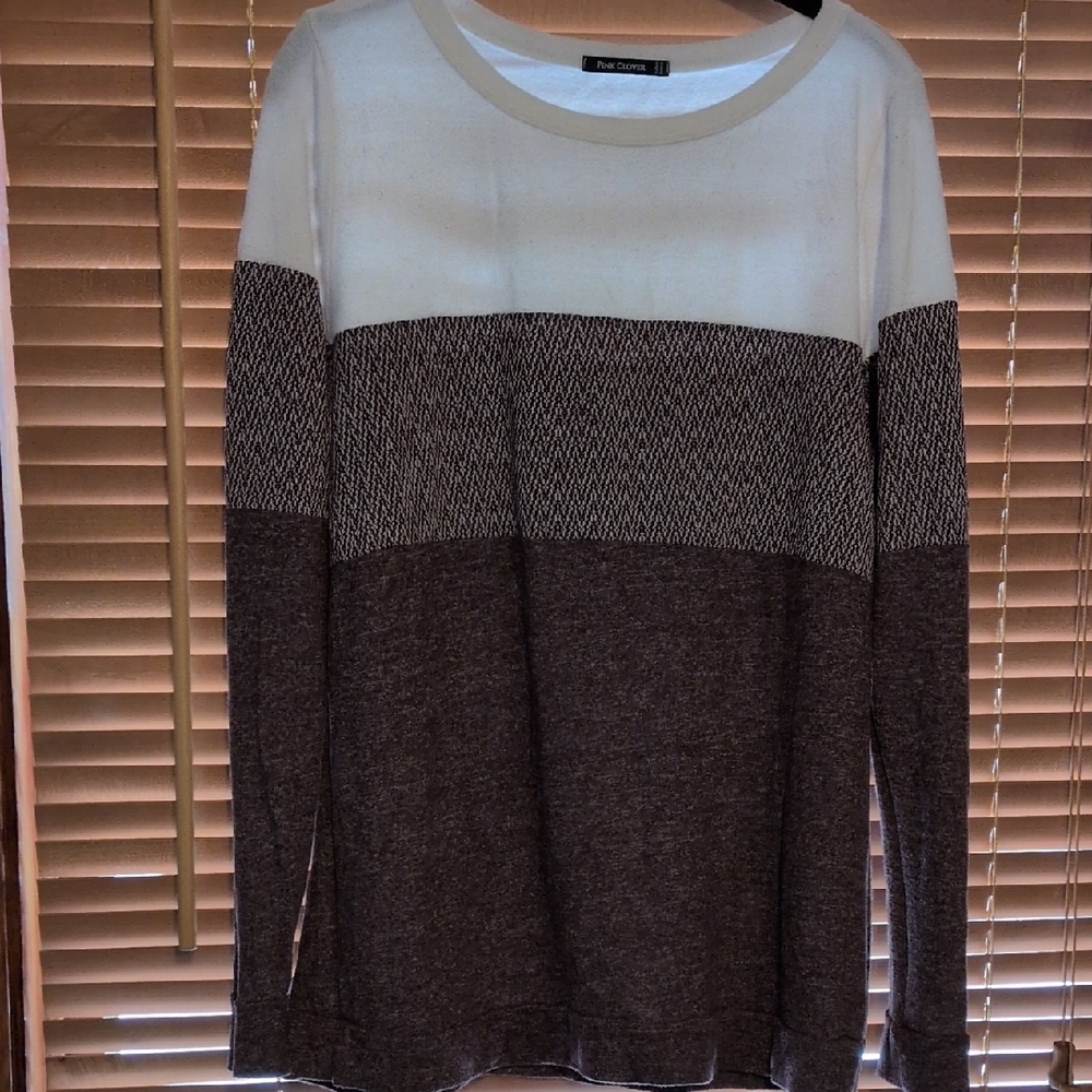 Pink Clover Cream and Brown Knit Sweater